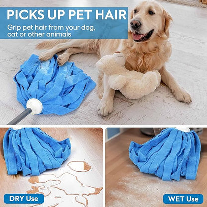 Matthew Microfiber Mop Compatible with Ceda Refill - Commercial Mop Replacement 54" Stainless Steel Handle with 2 Wet Mop Heads w/1 Handle Incl. 2 Pcs Blue Microfiber Cloth