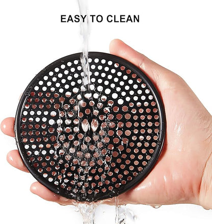 304 Stainless Steel Hair Catcher Shower Drain Cover with Silicone, Shower Stall Drain Strainer, Bathtub Hair Stopper, Bathroom Hair Trap Floor Drain Protector, Matte Black 4.33 Inches Round Flat