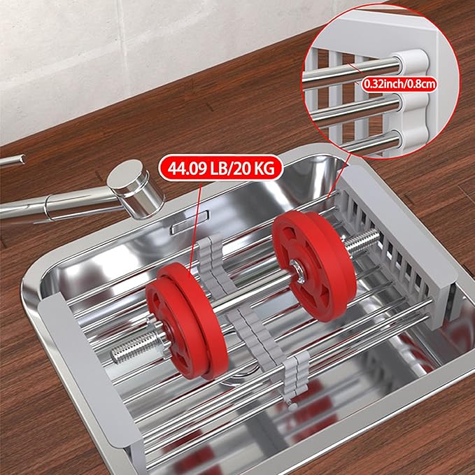 Dish Drying Rack, Adjustable Stainless Steel Drainer Basket Drain Tray for Dishes, Vegetables, and Fruit (Grey)