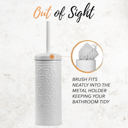 Autumn Alley White Toilet Brush and Holder Bathroom Accessories, Bathroom Toilet Brush for Modern Bathroom Decor, Standing Farmhouse Toilet Bowl Brush with Holder, White Bathroom Decor Sets