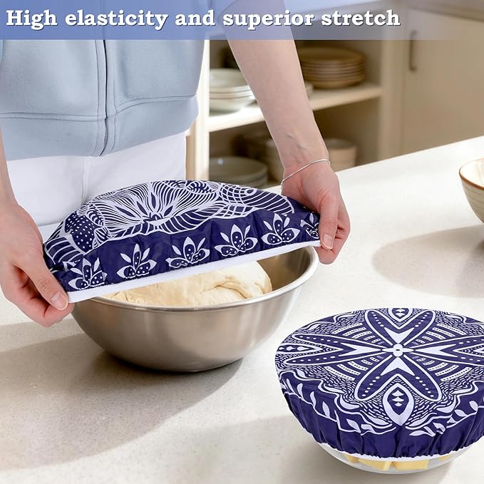 2 Large Reusable Beeswax Bowl Covers for Bread Proofing, 10/12 Inch Elastic Beeswax Wraps Cotton Cloth Sourdough Bowl Covers for Proofing Baskets, Mixer Bowls, Food Storage Containers