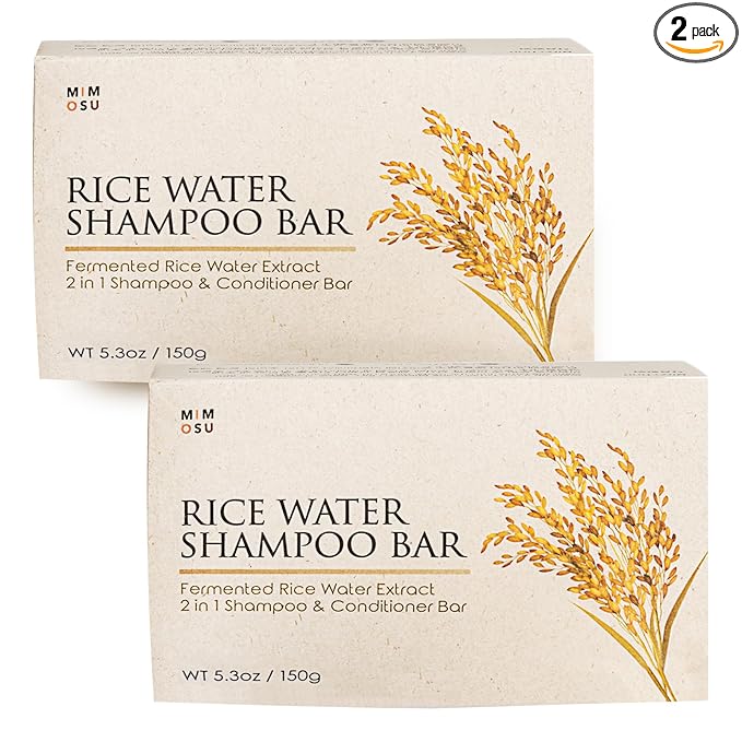 mimosu Fermented Rice Water Shampoo Bar – 2-Pack pH Balanced Unscented Solid Shampoo for hair growth, Nourishing, Eco-Friendly Korean Hair Care for Sensitive Scalp