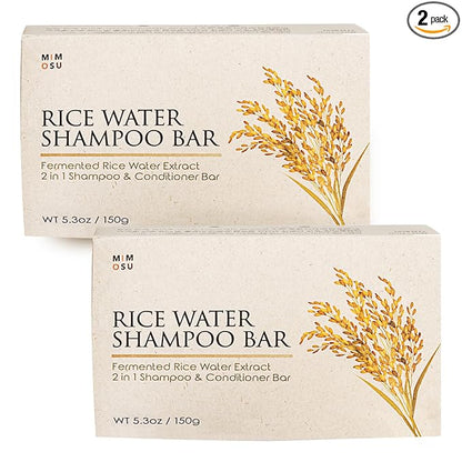 mimosu Fermented Rice Water Shampoo Bar – 2-Pack pH Balanced Unscented Solid Shampoo for hair growth, Nourishing, Eco-Friendly Korean Hair Care for Sensitive Scalp
