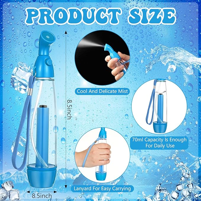 1 Pcs Summer Mister Spray Bottle Set Pump Personal Mister Cooling Spray Bottles with Carrying Loop Water Refillable Empty Plastic Portable Misting Sprayers for Outdoor Camping Hiking (Blue)
