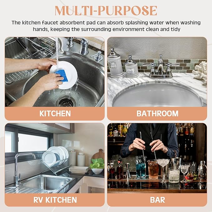 Teenyyou 3 Hole Gray Faucet Mat for Kitchen Sink Bathroom 15.94" x 4.92" Kitchen Faucet Absorbent Mat Diatomite Splash Guard Quick Drying Stone Drip Catcher Hole 2.36" Holes Spaced About 1.65"