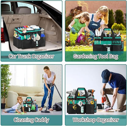 Cleaning Bags for Housekeepers, Large Cleaning Supplies Organizer with Handles & Shoulder Strap, Cleaning Caddy Bag with Foldable Divider for Cleaners, Car Horse Cleaning Bag (Green)