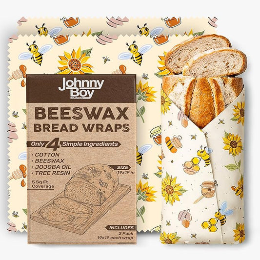 2 Pack - XL 19" x 19" - 5 Sq Ft - Beeswax Bread Wraps, Total 5 Sq Ft Coverage, Eco-Friendly Alternative to Plastic Wrap for Bread Storage, Bowls & Food Storage (Classic)