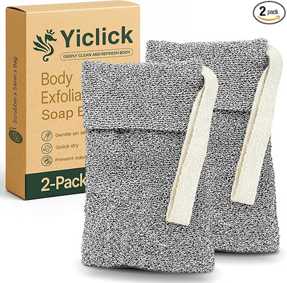 Yiclick Soap Bag 2 Pack, Bar Soap Pouch, Soap Saver Bag, Exfoliating Mesh Soap Bag for Shower, Soap Bags for Soap Bars, Soap Bar Loofah Pouch, Soap Travel Case Dishes Box Container for Men Women