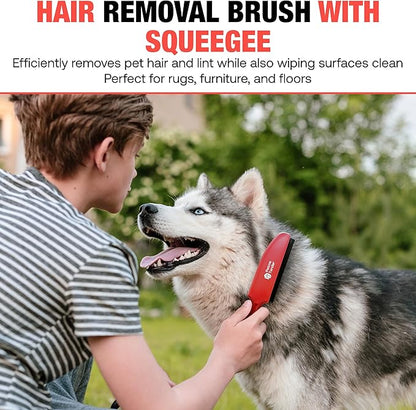 Hybrid Dog Pet Hair Removal Broom with Squeegee – Adjustable Handle Rubber Broom for Pet, Hardwood Floors, Tile, & Liquid-Dirt with 2 Portable Hair Brushes & Cloth
