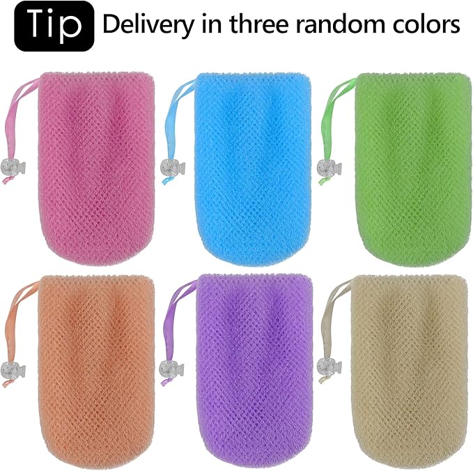 Linkidea Exfoliating Mesh Soap Bag, Nylon Bar Soap Saver Pouch with Drawstring, Exfoliator Body Scrubber Soap Pocket Holder for Bath Shower (3 Pcs)