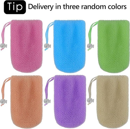 Linkidea Exfoliating Mesh Soap Bag, Nylon Bar Soap Saver Pouch with Drawstring, Exfoliator Body Scrubber Soap Pocket Holder for Bath Shower (3 Pcs)