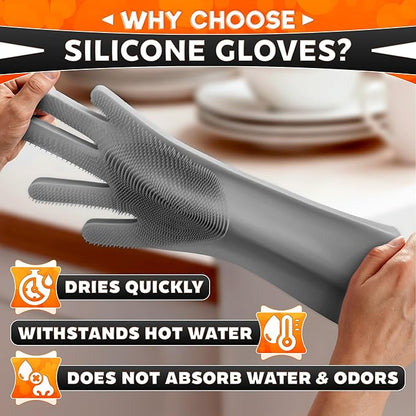 ALPENKOK Silicone Dishwashing Gloves with Scrubber – Non-Slip Silicone Gloves wor Washing Dishes | Household Use