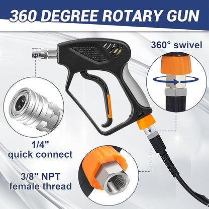 PWACCS Dual Foam Cannon with Pressure Washer Short Gun, Dual Connector Accessory, Car Wash Foam Gun Kit with 1/4" Quick Connector, 5 Sprayer Nozzles, 1.5 Liter, 5000 PSI