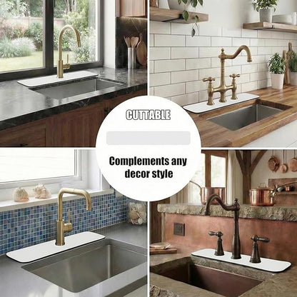 Customizable Faucet Mat for Kitchen Sink: 33"Lx5.5"W Long Absorbent Edge Protector & Splash Guard for Large Double bowl Sink- Cut to Fit 2, 3, 4 Holes Faucet & Irregular Sink with Soap Dispenser