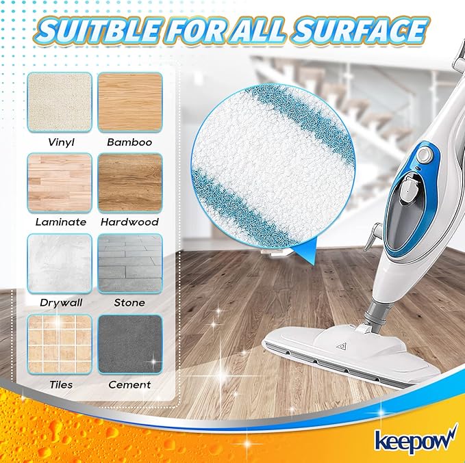 KEEPOW Steam Cleaner Accessories Compatible with PurSteam Steam Mop Cleaner - Washable Microfiber Pads for Hardwood Floor Cleaning, Universal Microfiber Cloths (6 Pack)