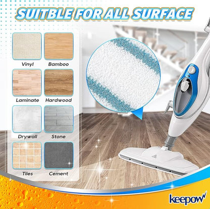 KEEPOW Steam Cleaner Accessories Compatible with PurSteam Steam Mop Cleaner - Washable Microfiber Pads for Hardwood Floor Cleaning, Universal Microfiber Cloths (6 Pack)