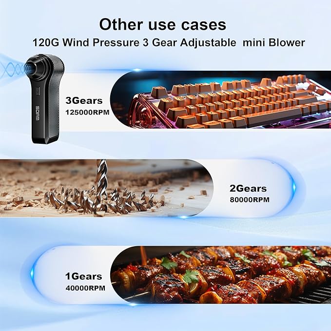 SDFM Compressed Air Dust - Electric Air Dust with Built in Brushless Motor,130,000RPM, 3-Speed Adjustable Air Blower - Suitable for Keyboard, Computer, car, and Home Cleaning (X3) (X1-Black)