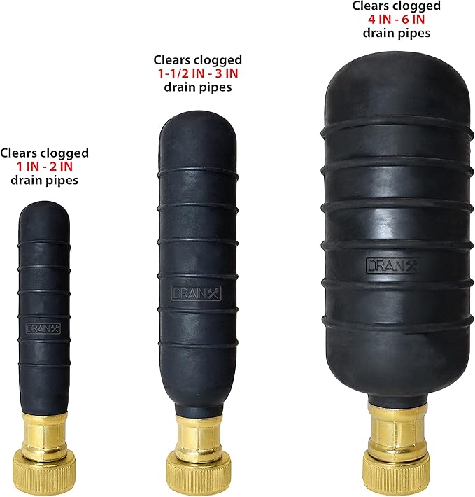 DrainX Hydro Pressure Drain Cleaning Bladder - Fits 1" to 2" Drain Pipes - Unclogs Stubborn Blockages in Bathroom Sinks, Shower Drains, Bathtubs, Plumbing Pipes