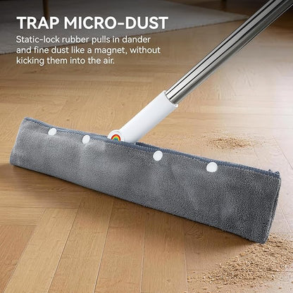 Squeegee Broom for Floor, 62" Long Handle Rubber Broom for Pet Hair Removal, Magic Broom Squeegee for Garage Floor, Concrete, Tile, Carpet & Windows with 2 Microfiber Pads