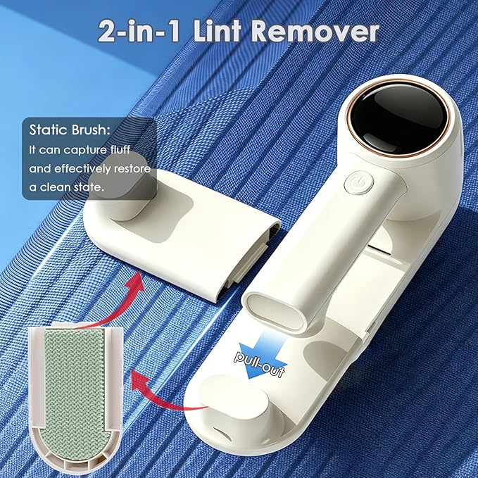 Fabric Shaver Rechargeable, 3-Speed Lint Shaver, 2-in-1 Lint Remover Shaver with 6-Leaf Blades & LED Display, Sweater Shavers to Remove Pilling, Pilling Remover for Clothes, Furniture, Blanket, Couch