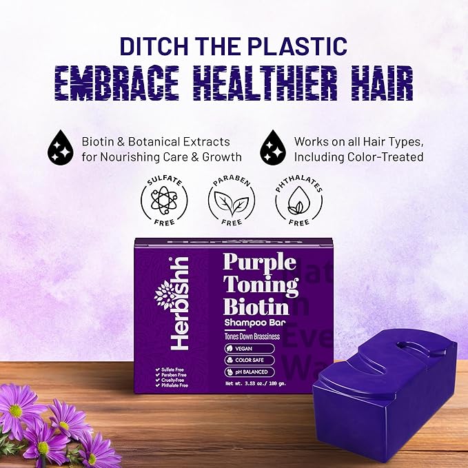 Herbishh Shampoo Bar for Hair Growth – Strengthening & Nourishing, Solid Soap for Thinning Hair, Paraben-Free & Sulfate-Free, 3.53 oz (Purple Shampoo, Pack of 1)
