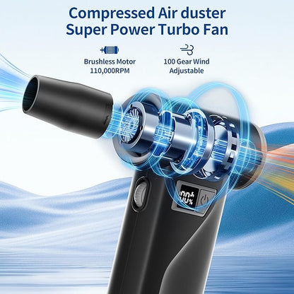 Electric Air Duster Rechargeable,110,000 RPM Compressed Air Duster with 100-Speed,Cordless Air Duster for Cleaning PC, Keyboard,Car,Computer AirDuster Kit,Air Blower Gun for Home & Outdoor Use