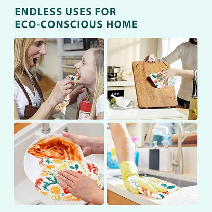 Reusable Paper Towels Washable, Pack of 12 Paperless Kitchen Towels Roll - Surprise Prints, Super Soft Eco-Friendly Cotton Cloth