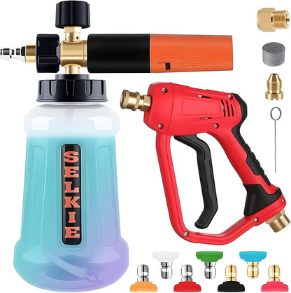 Selkie 5000PSI Pressure Washer Gun with Foam Cannon, Pressure Washer Sprayer Gun with Dual Adjustable Snow Foam Lance with 7pcs Nozzles,1/4" Quick Connector,4350PSI