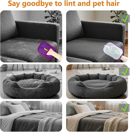 Pet Hair Removal Glove - Electrostatic Cat Dog Hair Remover Glove, Reusable Magic Brush Pet Hair Remover Tool for Couch, Carpet, and Car Seat (Purple,1 Pack)