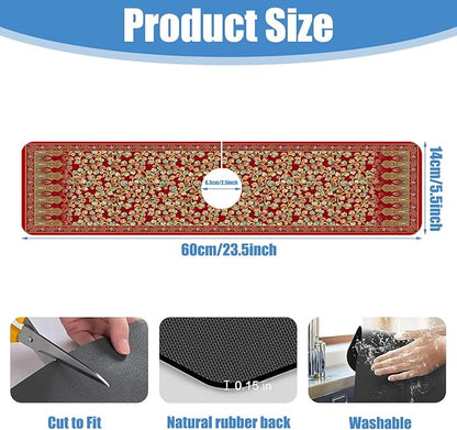Sink Splash Guard Faucet Mat Red Retro Boho Flowers Absorbent Fast Drying Mat Sink Gadgets Splash Guard Behind Faucet Drip Catcher for Kitchen Bathroom 23.5"X5.5"