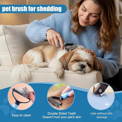 19PCS Dog Bath Kit & Dog Brush Kit for Dogs & Cats - Professional Pet Grooming Tools Set with Shedding Brush, Bath Scrubber, Dematting Comb & Storage Bag - Complete Dog Washing Essentials, Blue