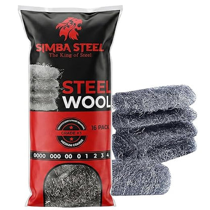Steel Wool Grade # 3 - Extra Coarse Grade - 16 Pads Multi-use for Tough Cleaning, Paint and Stain Removal, Multi-Purpose (#3-16 Pads)