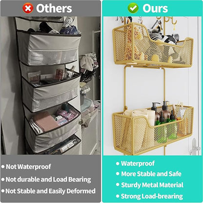HapiRm Over The Door Organizer - Hanging Door Organizer with 4 Metal Large Capacity Baskets and Adjustable Coat Hook for Bathroom Bedroom Kitchen Pantry Closet Cabinet