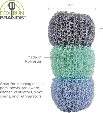 Fox Run Mesh Dish Scrubber Set, Set of 3 Multicolor Polyester Kitchen Cleaners