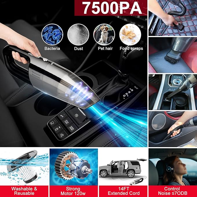 41Pcs Car Wash Cleaning Kit with High Power Handheld Vacuum Windshield Cleaning Tool Collapsible Bucket Detailing Brushes Tire Brush Towels Complete Detailing Set for Car