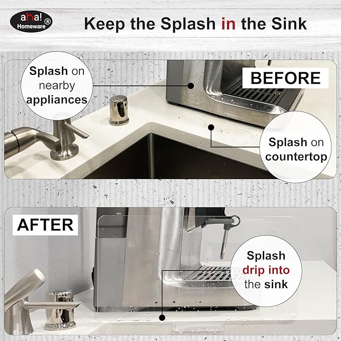 Sink Water Splash Guard Clear : AHA HOMEWARE (b - With Holder) - Keeps the Side of Your Sink Dry & Clean - Suction Cup Free Water Splash Guard for Sink - - Sink Backsplash Guard
