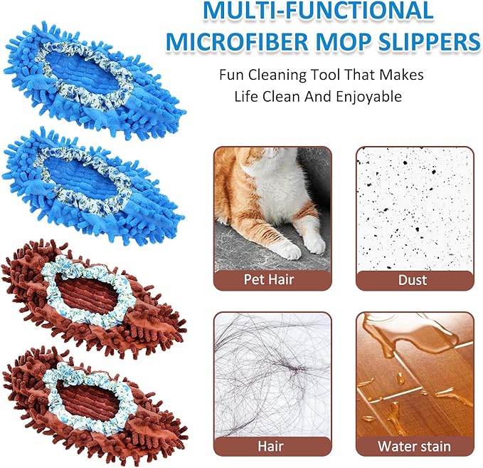 4 Pcs (2 Pairs) Shoes Cover Dust Duster, Microfiber Dust Mops, Multi Function Reusable Mop Slippers, Multi Purpose Floor Cleaning Shoes for Bathroom, Office, Kitchen, House Polishing Cleaning