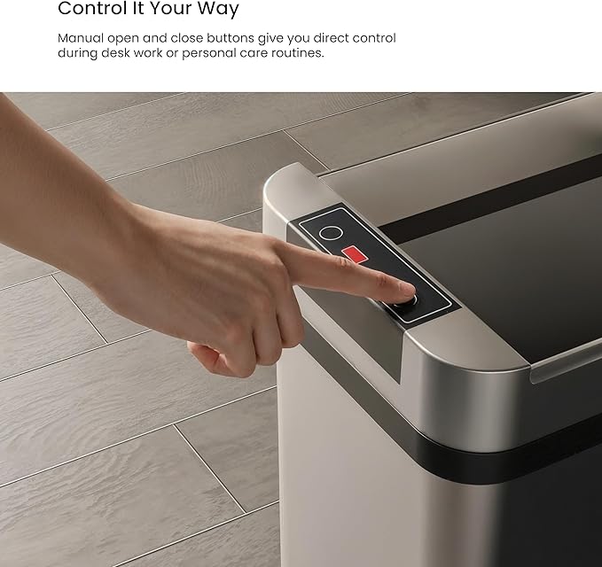 Home Zone Living 2 Gallon Small and Slim Motion Sensor Trash Can with Touch Control Lid, Stainless Steel, Silver