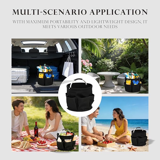 Cleaning Caddy with Handle,Cleaning Supplies 17L Foldable Storage Basket,Portable Multi Bucket Organiser Mop Bucket for Home Garden (Black)-11 x 11inches