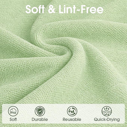 Microfiber Cleaning Cloth Roll - 100 Pack Tear Away Microfiber Paper Towels, Reusable, Washable, Scratch-Free, Kitchen Towels for Car, Home, Kitchen, Glass, Dishes(Bean Green)
