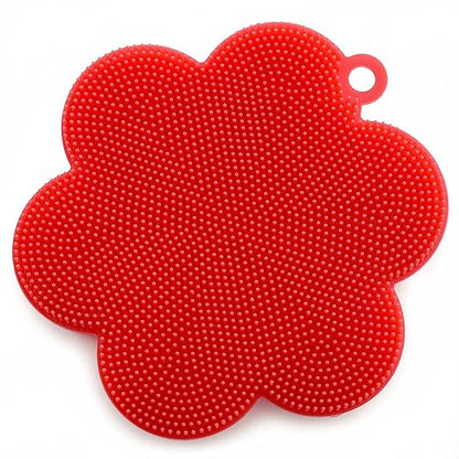 Norpro Red Flower-Shaped Silicone Dish Brush Scrubber