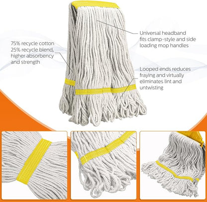 Eccliy 6 Pack Mop Heads Replacement Commercial Industrial Mop Heads Heavy Loop End Cotton String Heavy Duty Refills Wet Washable Refills for Home General Floor Cleaning (White,Yellow)