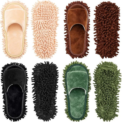 Jecery 4 Pair Washable Microfiber Mop Slippers Detachable Dusting Shoes for Floor Cleaning, Office & Home Use Suitable for Women & Men(Beige,Brown,Black,Gray,L Size)