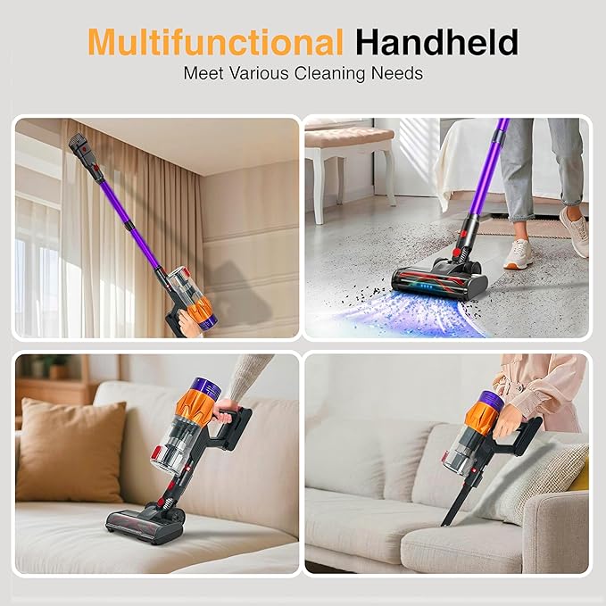 Cordless Vacuum Cleaners-48 KPa/580W with Upto 90Mins Runtime | Stick Vacuum Cleaner with 2 Hepa Filters-Wall Mounted-Touchscreen-Anti-Tangle Brush (UK Plug)