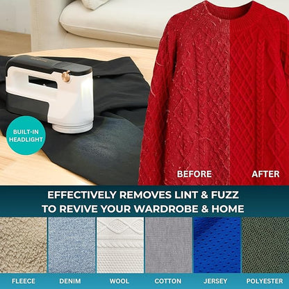 True & Tidy LED Turbo Fabric Shaver | Cordless Lint Remover with Digital Display & 3 Speeds – Perfect for Clothes, Couch & Furniture Defuzzing, White