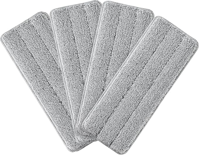 BOSHENG Flat Mop Pads, Reusable Mop Cleaning Refills, Microfiber Pads for BOSHENG Flat Mop or Mop Bucket System, Pack of 4 Washable 13-Inch Mop Heads - Grey