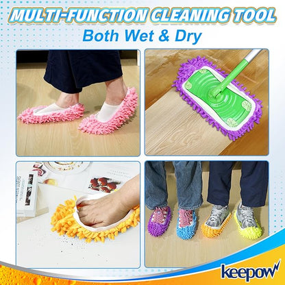 KEEPOW Mop Slippers Shoes Microfiber Floor Cleaning Tool House Mop Socks Shoe Cover Mopping Slippers Shoes Cover Soft Washable Reusable Foot Socks for Women Men Floor Cleaning Tool (5 Pairs)
