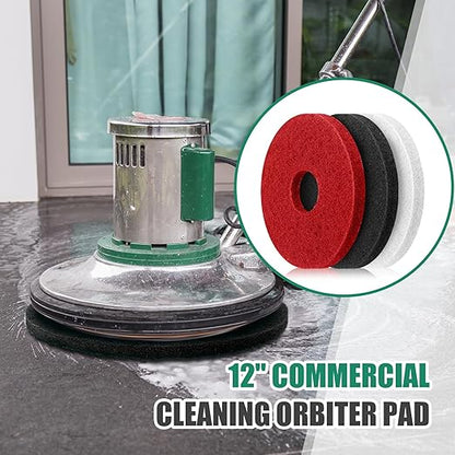 Teenyyou 3 Pcs 12" Cleaning Orbiter Pads Commercial Floor Buffer Pads Hardwood Floor Maintenance Scrubber Polisher Cleaning and Stripping for Orbiter Machine (Black,Red,White)