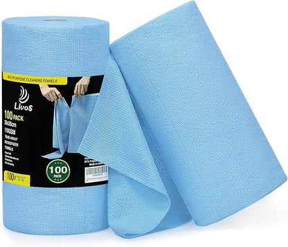 LIVOS Microfiber Cleaning Cloth Roll - 100 Pack, Reusable Paper Towels, Microfiber Towels for Car, Super Absorbent Cleaning Rags for House,Kitchen,Window-Blue, 11.5"x11.5"|Lightweight, Quickly Dry