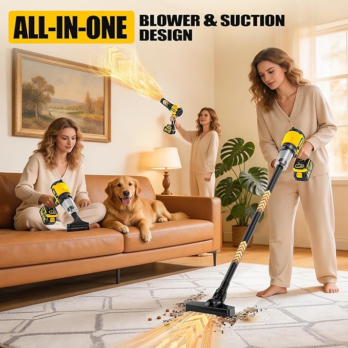 6-in-1 Cordless Vaccum Cleaner, 21V 8000MAH Car Vacuum Portable Cordless with 700W Brushless Motor, 50KPA High Power Suction & Blower for Home, Car, Pet Hair, Shop